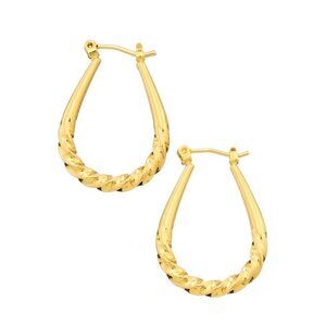 14K GOLD TWISTED OVAL HOOP EARRINGS